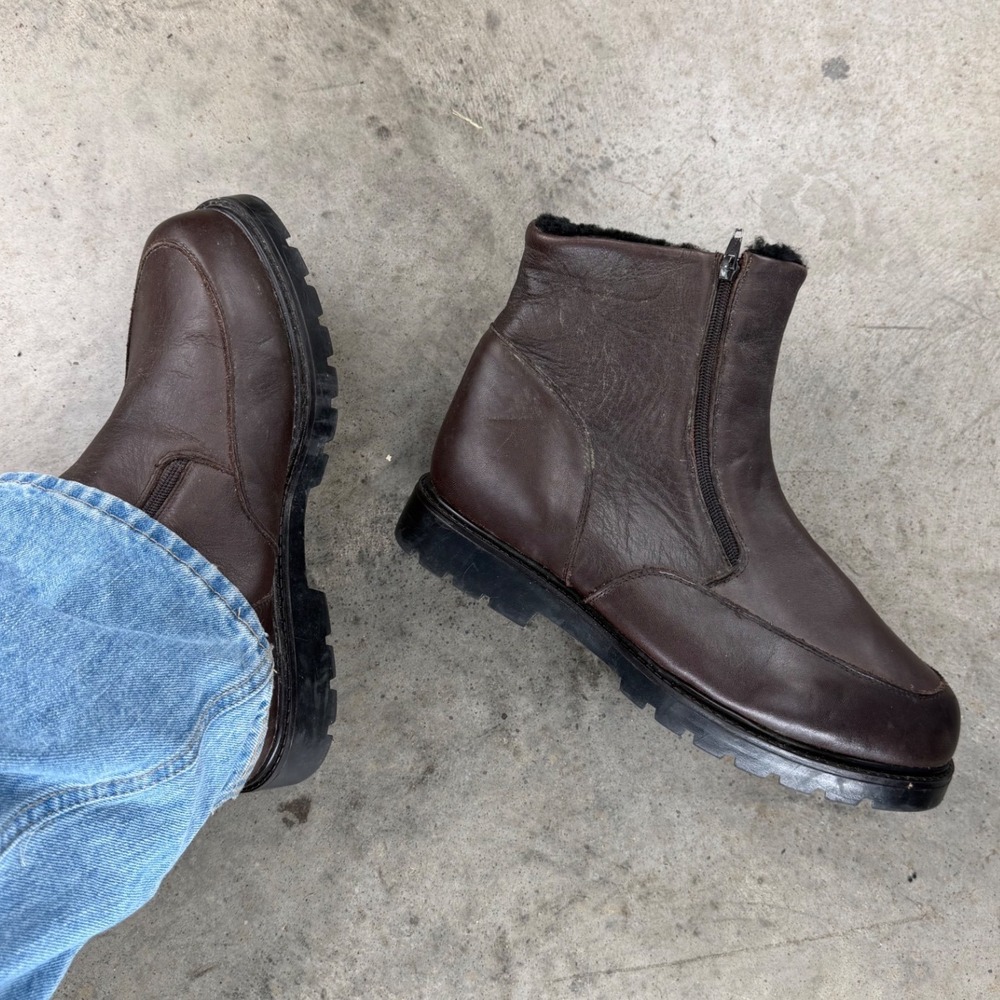 Hitchcock Vintage Brown Leather Side Zip Boots Mens 11.5 5E Chunky Lug Sole